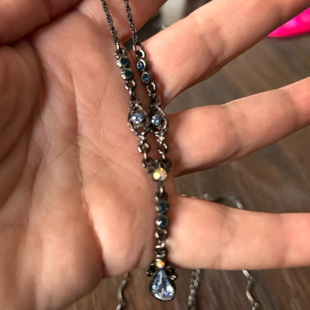 1928 brand necklaces blue & Purple Crystals gunmetal hardware - Picture 6 of 17
